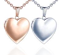 GENSMILE Collier avec pendentif d'amitié en forme de cœur avec image - 2 chaînes photo personnalisées pour filles et garçons, chaîne avec amulette photo à ouvrir, pendentif mémoire (argent + or rose)