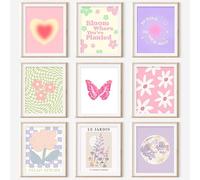 GENSTEUO Lot de 9 décorations murales danoises pastel esthétiques - Rose pastel danois - Jolies images pour décoration de chambre à coucher, dortoir, collage mural pastel danois (20,3 x 25,4 cm sans