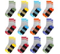 GENTABY Lot de 12 paires de chaussettes pour garçon - Colorées - Stretch - À carreaux - 90 % polyester - Respirantes - Pour garçons de 2 à 14 ans - Taille 23-40, #2 Chaussettes gris clair, 31-34
