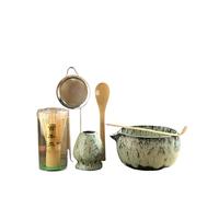 GENTERUN Service À Thé Matcha Japonais 6 Pièces, Fouet En Bambou, Cuillère À Café, Bol À Matcha, Support For Fouet À Matcha, Outils De Préparation Du Thé For Les Amateurs De Thé(Light cyan 6pcs 1set)