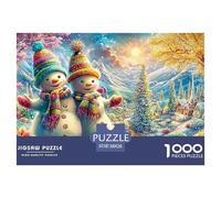 Gentils bonshommes de Neige dans Une scène hivernale colorée Puzzle De 1000 Pièces Christmas Style Jeu Classique pour Enfants Et Adultes, Recyclé 38x26cm/1000pcs