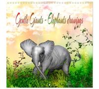 Gentle Giants - Elephants (Wall Calendar 2026 12 × 12 Inch) CALVENDO 12 Month Wall Calendar: Coloured pencil drawings