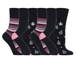 Gentle Grip - 6 paires Femme sans élastique diabétiques chaussettes pas de caoutchouc non comprimantes 37-42 eur (GG171 Kettle/Teacups)