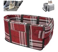 Gentle Paws Car Seat Cat Carrier, Gentle Paws Pet Car Seat, Cat Car Seat Center Console, Portable Dogs Armrest Booster Seat, Sturdy Safe Washable for Dog Cat. (Plaid Red)