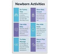 Gentle Play Poster Newborn Activity Ideas For Care Room | This gentle play poster offers tummy time songs and touch activities for infant stimulation(Framed,12x18inch(30x45cm))