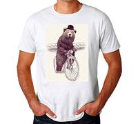 Gentleman Bear on Bike Men's T-T-Shirts à Manches Courtes White(Large)