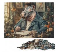 Gentleman Hippo Puzzle en Bois 1000 pièces, Activité Familiale | Cadeau de Noël pour amateur de puzzle : moment puzzle seul ou à plusieurs pendant une soirée calme.