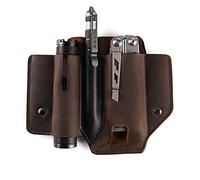 Gentlestache Étui en cuir pour outil multifonction Leatherman - Organisateur de poche EDC avec clip pour ceinture et lampe de poche - Marron foncé