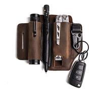Gentlestache Étui multi-outils pour ceinture, étui Leatherman pour homme, organiseur de poche EDC en cuir avec porte-stylo, porte-clés, étui de lampe de poche, pochette en cuir EDC marron foncé