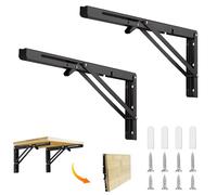 Gentpovth 2 Pièces noir Console pliante robuste, 40CM Supports Triangulaires Angulaires Droits de 90 Degrés, Table Flottants Equerre Pliable pour établi, pour Garage, Cuisine, Chambre