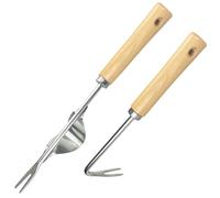 Gentpovth 2 pièces Outil Desherbeur Manuel en Acier Inoxydable, avec Manche Ergonomique en Bois, Arrache Racine Outil Gouge Désherbage, pour Eliminer Les Mauvaises Herbes des Jardins,Paysages,Potagers