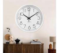 Gentpovth 20cm Horloge Murale Mute Silencieuse, Conception Simple, Aiguilles Noires faciles à Lire et Base Blanche, avec Panneau en Verre Transparent, pour Chambre, Cuisine, Bureau, école