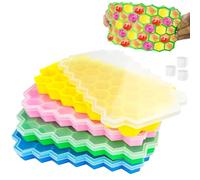 Gentpovth 4 Pièces 37 Compartiments Bac à Glaçons en Silicone, Moule à Glaçons avec Couvercle, encombrant et empilable, Sans BPA, Démouler Rapide, pour Cocktail,CongéLateur,Glaces,Boissons