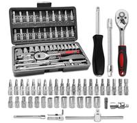 Gentpovth 46 pièces Chrome Vanadium Coffret de Douilles, Embouts et Cle a Cliquet 1/4 pouce Coffret a Douilles avec liquet, Coffret Compact, Travaux Mecaniques, Montage de Meubles