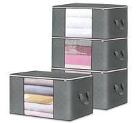 Gentpovth 90L Lot de 4 Rangement Vetement, Boite Rangement Déménagement Bac de Rangement, Non-tissé Boîte de Rangement sous lit Pliable, Réutilisables Sac Rangement Vêtements, Sacs de voyage