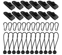 Gentpovth Ensemble de 36 pièces Clip de Bâche Tente, 12pcs Pince pour Bâche Pince Verrouillage, 12pcs Corde elastiche per tenda in nylon, 12pcs Mousqueton, pour Tentes, Couvertures, Auvents, Bannières