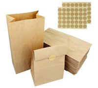 Gentpovth Lot de 50 sacs en papier marron avec 75 Autocollants, 18 x 9 x 5,5 cm Petit Sac en Papier Kraft, Enveloppe Vintage, pour Sac Cadeau Noel, Sac Cadeau Anniversaire, Sacs Cadeaux de mariage