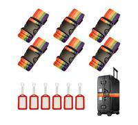 Gentpovth Lot de 6 Sangles de Valise avec 6 étiquettes à Bagage, sécurité Ensemble d'accessoires de Valise, Sangles de Valise pour Voyage et Avion, Valise à Sangle colorée Voyage, Porte-nom Rouge