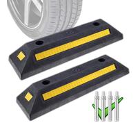 Genubi Industry Lot de 2 bordures en caoutchouc noir très résistantes avec bandes jaunes réflectives, butées de roue pour voiture, camion, camping-car, remorque et garage - Qualité professionnelle