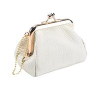 Genuine Leather Kiss Lock Clutch Wallet - Vintage Clasp Closure Purse for Women, Creamy White, Taglia Unica