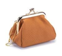 Genuine Leather Kiss Lock Clutch Wallet - Vintage Clasp Closure Purse for Women, Yellowish Brown, Taglia Unica