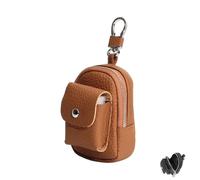 Genuine Leather Mini Backpack Keychain, Cute Travel Coin Purse & Makeup Bag with Clip, Card Holder Data Cable Organizer (Brown)