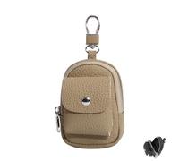 Genuine Leather Mini Backpack Keychain, Cute Travel Coin Purse & Makeup Bag with Clip, Card Holder Data Cable Organizer (Khaki)