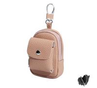 Genuine Leather Mini Backpack Keychain, Cute Travel Coin Purse & Makeup Bag with Clip, Card Holder Data Cable Organizer (Pink)