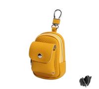 Genuine Leather Mini Backpack Keychain, Cute Travel Coin Purse & Makeup Bag with Clip, Card Holder Data Cable Organizer (Yellow)