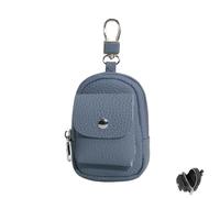 Genuine Leather Mini Backpack Keychain, Cute Travel Coin Purse & Makeup Bag with Clip, Card Holder Data Cable Organizer (Blue)