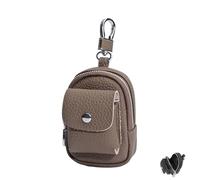 Genuine Leather Mini Backpack Keychain, Cute Travel Coin Purse & Makeup Bag with Clip, Card Holder Data Cable Organizer (Gray)