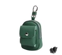 Genuine Leather Mini Backpack Keychain, Cute Travel Coin Purse & Makeup Bag with Clip, Card Holder Data Cable Organizer (Green)