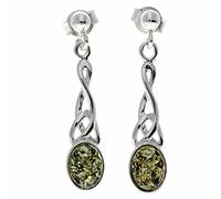 Genuine Oval Baltic Amber and 925 Sterling Silver Celtic Drop Earrings 8007