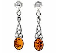Genuine Oval Baltic Amber and 925 Sterling Silver Celtic Drop Earrings 8007