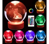 Genyerl Lampe boule de cristal 3D en forme de chat, veilleuse en cristal 16 couleurs, boule de cristal K9 de 8,9 cm avec télécommande, base en bois LED