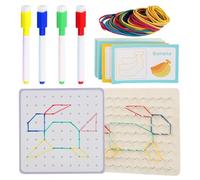 Geo Boards Set - Wooden Geoboard | Geoboards with Rubber Bands | Puzzle Board for Kids 3-5 | Educational Toy Giftt for Boys Girls | Toys for 2+ Year Old Children | Card 24 Rubber Band 40