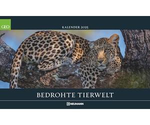 GEO - Calendrier mural 2025 menacé - 58 x 36 cm - Calendrier avec photos de créatures menacées d'extinction - Photos uniques du monde des animaux - Calendrier allemand