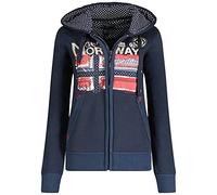 GEO NORWAY FARLOTTE Lady- Sweat Femme Capuche Poches Kangourou - Sweat Shirt Femmes Logo Manche Pull Casual Manches Longues Chaud - Hoodie Coton Sweater Veste Tops Sport Marine - M
