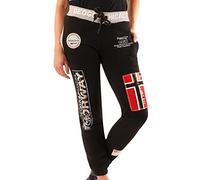 GEO NORWAY Myer Lady - Pantalon Jogging Femme - Pantalons Training Sport Fitness Confortable Elastique Taille Running Casual - Survêtement Yoga Femmes Poches Coton Polyester Noir - XL