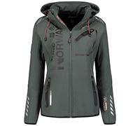 GEO NORWAY REINE LADY - Veste Softshell Femme Impermeable - Jacket Chaud À Capuche Outdoor - Blouson Zippées Coupe Vent Resistant Hiver - Activites En Exterieur Randonnée gris/noir - M