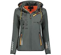 GEO NORWAY REINE LADY - Veste Softshell Femme Impermeable - Jacket Chaud À Capuche Outdoor - Blouson Zippées Coupe Vent Resistant Hiver - Activites En Exterieur Randonnée gris/orange - S