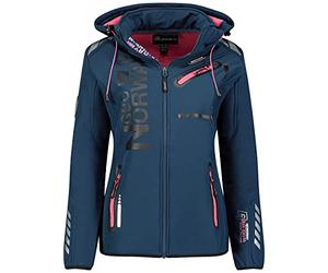 GEO NORWAY REINE LADY - Veste Softshell Femme Impermeable - Jacket Chaud À Capuche Outdoor - Blouson Zippées Coupe Vent Resistant Hiver - Activites En Exterieur Randonnée marine/rose - M