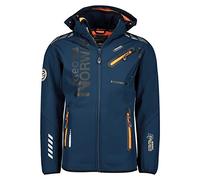 GEO NORWAY ROYAUTE MEN - Veste Softshell Homme Impermeable - Manteau À Capuche Outdoor - Blouson Coupe Vent Tactique Resistant Hiver - Ideal Activites En Exterieur (Marine / Orange - 3XL)