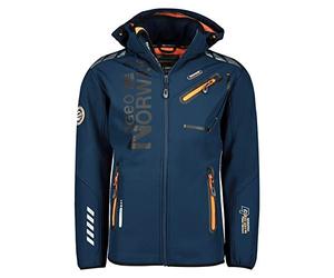 GEO NORWAY ROYAUTE MEN - Veste Softshell Homme Impermeable - Manteau À Capuche Outdoor - Blouson Coupe Vent Tactique Resistant Hiver - Ideal Activites En Exterieur (Marine/Orange - S)