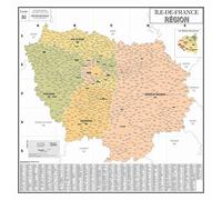 GEO REFLET Carte de France Murale - Carte Administrative - Région Île-de-France - Modèle Vintage - Poster Plastifié 120x120CM