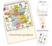 Carte de France Vintage - Régions administratives et fleurs de France - Affiche A1 (livrée pliée)
