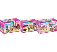 geobra Brandstätter PLAYMOBIL® Dollhouse Set en 3 Parties 70206 70207 70208 Cuisine familiale + Séjour Confortable + Chambre à Coucher