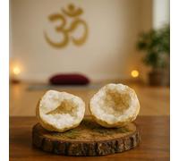 Geode Naturel Blanc - Cristal Quartz Clair Diam. 6/8 cm - Pierre Marocaine avec Coque Foncée, Parfait pour Décoration Spirituelle, Méditation et Décor Ethnique 2805251310