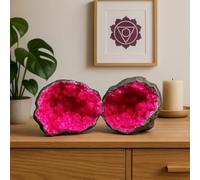 Geode Naturelle avec Cristaux Fuchsia Diam. 13/16 cm - Pierre Marocaine avec Coque Foncée, Parfait pour Décoration Spirituelle, Méditation et Décor Ethnique 2805251600