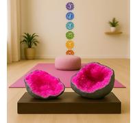 Géode naturelle avec cristaux fuchsia diamètre 10/12 cm - pierre marocaine avec coquille foncée, parfaite pour décoration spirituelle, méditation et décor ethnique 2805251500